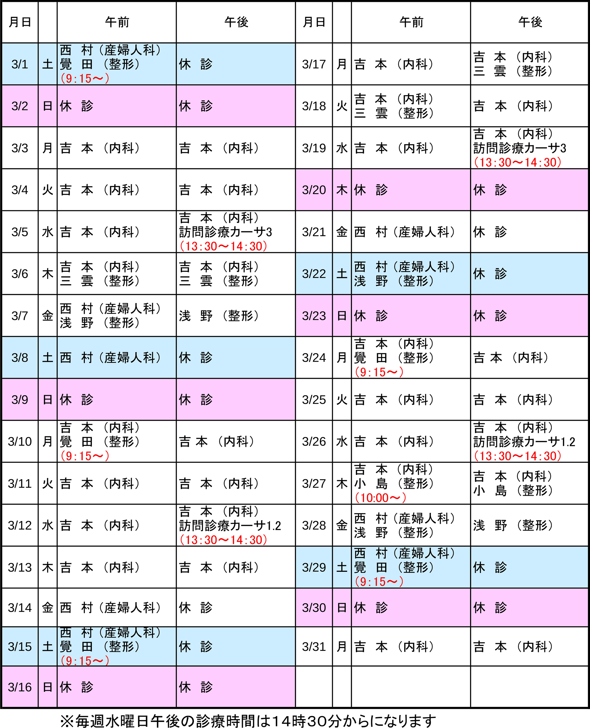 2025年3月 外来医師予定表